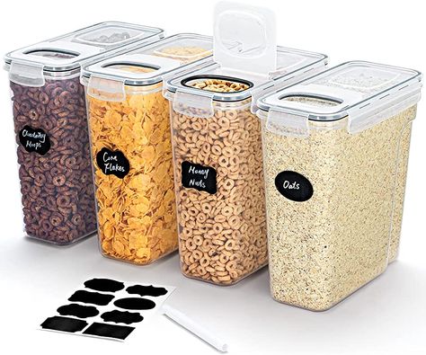 Lifewit 4L Cereal Storage Containers Dispenser with Flip-Top Lids, Airtight Plastic Food Storage Boxes with Labels for Kitchen Pantry Organisation, Rice, Oats, Flour, Sugar, BPA Free : Amazon.co.uk: Home & Kitchen Dispenser Ideas, Cereal Storage, Food Canisters, Pantry Organisation, Cereal Containers, Cereal Dispenser, Dry Food Storage, Food Storage Container Set, Airtight Food Storage