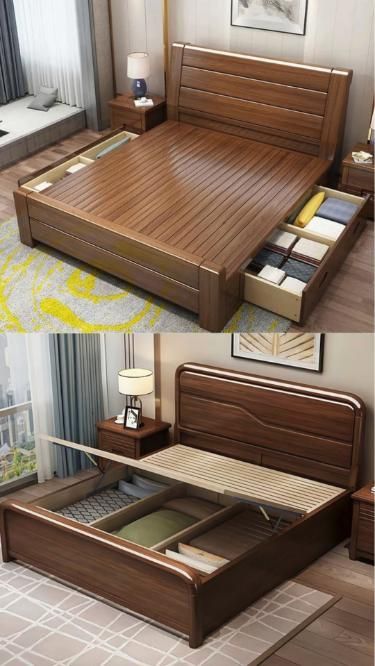 Wooden Storage Bed, Latest Wooden Bed Designs, Bedroom Layout Design, Wooden Bed With Storage, Bed Frame Upholstered, Bed Designs With Storage, Box Bed Design, House Main Gates Design, Interior Design Videos