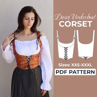 CostumePatternStudio - Etsy Diy Corset Top Pattern, Underbust Corset Pattern, Diy Corset Top, Corset Cottagecore, Cottagecore Corset, Corset Top Pattern, Bustier Pattern, Corset Sewing, Diy Corset