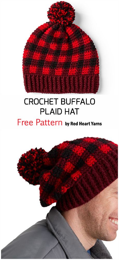 Crochet Buffalo Plaid Hats - Free Pattern #crochet #crochethats #crochetpatterns Plaid Crochet Hat, Buffalo Plaid Crochet, Easy Hat Pattern, Crochet Buffalo, Mens Hat Knitting Pattern, Crochet Plaid, Plaid Crochet, Plaid Hat, Hand Knits