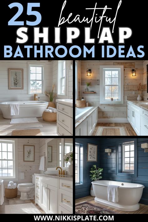 25 Beautiful Shiplap Bathroom Ideas to Elevate Your Space Shiplap Wall Bathroom, Shiplap Bathroom Ideas, Bathroom With Shiplap, Shiplap Bathroom Wall, Lake House Bathroom, Main Bathroom Ideas, Installing Shiplap, Shiplap Wall Diy, Shiplap Backsplash