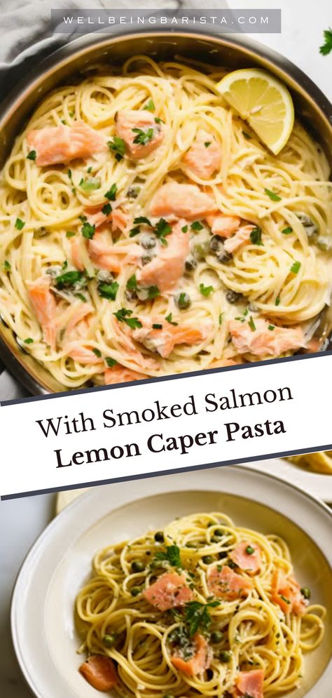 Smoked Salmon Pasta Creamy, Vodka Salmon Pasta, What To Do With Smoked Salmon, Lemon Salmon Pasta, Lemon Caper Pasta, Smoked Salmon Pasta Recipes, Pasta With Smoked Salmon, Salmon Pesto Pasta, Pasta With Lemon Sauce