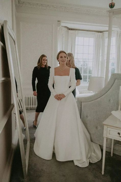 Minimal Wedding Dress Sleeves, Meghan Markle Wedding Dress Inspired, Classic Bridal Gown, Long Sleeve Wedding Dress With Bow, Estate Wedding Dress, Beautiful Modest Wedding Dresses, Long Sleeve Wedding Dress A Line, Classic Wedding Dress With Sleeves, Bridal Dresses With Sleeves