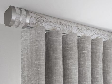 Flush Ceiling Fix Wooden Curtain Pole Sets - Walcot House Cortina Wave, Ceiling Curtain Track, Floor To Ceiling Curtains, Weathered Oak Stain, Curtain Alternatives, Wooden Curtain Poles, Traditional Curtains, Ceiling Curtains, Wood Curtain