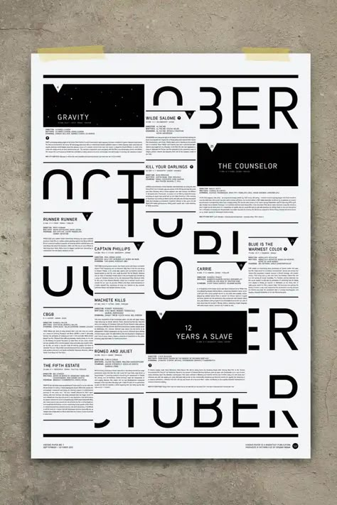 VISIONS PAPER - A PRINTED CALENDAR FOR MOVIES by Studio Regia — Kickstarter Graphisches Design, Best Posters, Typography Layout, Graphic Design Layouts, Print Layout, Design Editorial, Editorial Layout, Grid Design, Magazine Layout