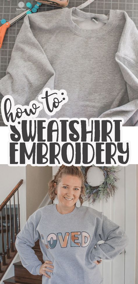 Learn how to embroider on a sweatshirt with a single needle embroidery machine. Any machine can be used to embroider a sweatshirt, get tips for sweatshirt embroidery with this DIY tutorial. Use your single needle embroidery machine to create fun custom shirts. Embroidery Ideas To Sell Products, Embroider A Sweatshirt Diy, Things To Embroider On Machine, Diy Sweatshirt Iron On Patches, Embroidery Machine For Beginners, Sewing Sweatshirts Diy, Machine Embroidery Sweatshirts, Reverse Embroidery Sweatshirt, Sweatshirt Hand Embroidery Ideas