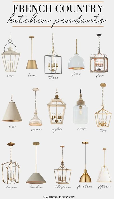 Farmhouse Chic Light Fixtures, French Country House Lighting, Pendant Lighting For Island, French Country Kitchen Lighting Fixtures, French Country Island Lighting, Cottage Kitchen Lights, French Country Pendant Lights Islands, French Country Home Interior Design, French Cottage Lighting