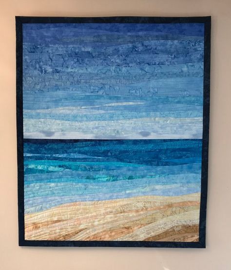 Beach Sunset Quilt Pattern, Ocean Landscape Quilts, Beach Scene Quilts, Seascape Quilts Patterns, Beach Themed Quilts Ocean, Landscape Quilts Ideas Free Pattern, Beach Theme Quilts Ideas, Beach Quilt Pattern, Ocean Quilts Ideas