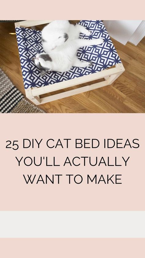 This is a compilation of 25 different DIY cat beds. There are several different designs and a few that have instructions if you click on the picture. Lots of great ideas to keep your cat happy. Under Bed Cat Maze, Raised Cat Bed, Diy Raised Cat Bed, Diy Cat Bed Wood, Kitten Beds Diy Ideas, Diy Cat Beds Ideas, Homemade Cat Beds Diy, Diy Cat Bed Easy, Sew Cat Bed