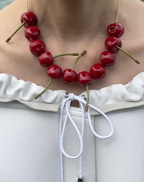 Cherry Necklace, Fruit Jewelry, Trending Necklaces, Ceramic Jewelry, Chunky Necklace, Girly Jewelry, Red Aesthetic, Style Board, Jewelry Inspiration