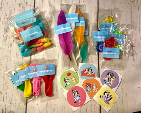 Bluey Party Goodie Bag, Diy Bluey Party Favors, Bluey Goodie Bags, Bluey Goody Bags, Bluey Birthday Party Gift Bags, Bluey Candy Bag Ideas, Bluey Goodie Bags Favors, Bluey Theme Goodie Bags, Bluey Birthday Party Favors