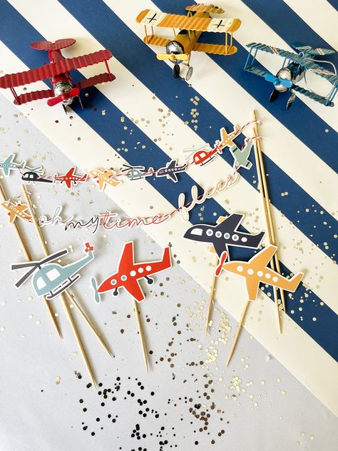 Time Flies Cake, Airplane Party Theme, Airplane Cupcakes, Airplane Banner, Halloween Party Packs, Airplane Cake, Airplane Birthday Party, Cake Banner, Airplane Party