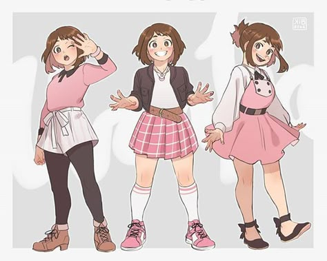 Casual pink Uraraka#bnha #bokunoheroacademia #mha #myheroacademia #uraraka #ochakouraraka Fma Oc, Rock Kunst, Uraraka Cosplay, Anime Inspired Outfits, Ochako Uraraka, Drawing Anime Clothes, My Hero Academia Memes, Izu, Poses References