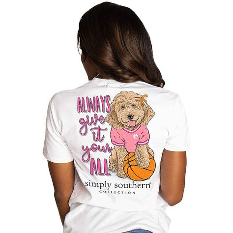 Simply Southern Shirts Basketball T-Shirt for Women in White Dog Volleyball, Preppy Dog, Southern Preppy, Simply Southern T Shirts, Simply Southern Shirts, Volleyball Tshirts, Soccer T Shirt, Simply Southern Tees, White Short Sleeve Shirt