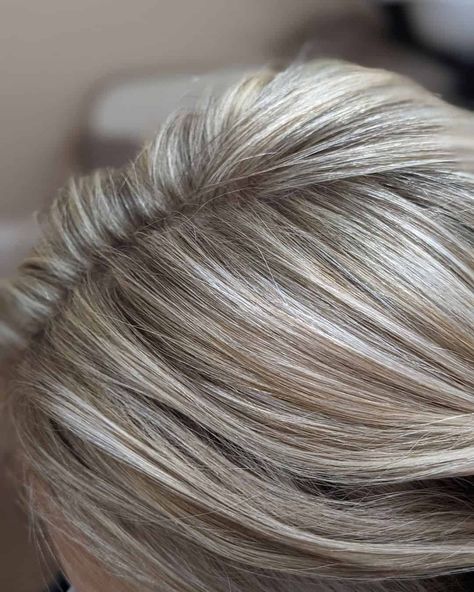 White Hair With Highlights And Lowlights, How To Add Lowlights To Blonde Hair, Blonde Highlights By Hair Pattern, Blond Highlights To Cover Gray, Gray Hair With Black Lowlights, Best Hair Color To Hide Grey Hair Blonde Highlights, Blonde Hair For Graying Hair, Blonde Hair Turning Gray, Blond Grey Highlights