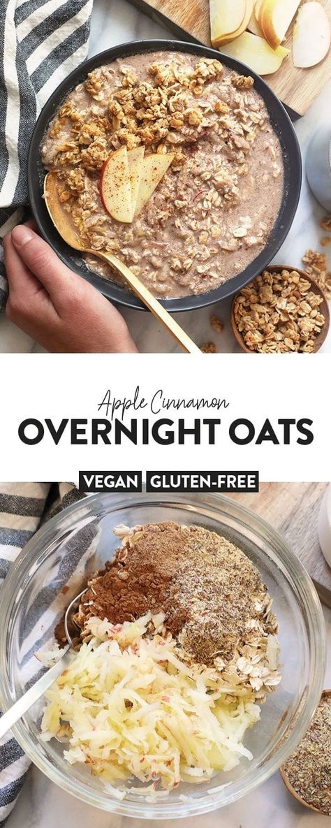 Cinnamon Overnight Oats Healthy, Overnight Oats Healthy Clean Eating, Apple Cinnamon Overnight Oats, Apple Overnight Oats, Cinnamon Overnight Oats, Peanut Butter Overnight Oats, Vegan Overnight Oats, Oat Recipes Healthy, Fit Foodie Finds