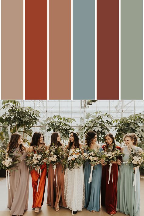 Boho Wedding Palette Colour Schemes, June Boho Wedding Colors, Boho Colour Palette Wedding, Summer Wedding Colors For Bridesmaids, Boho Bridesmaid Colors, Fall Boho Beach Wedding Colors, Rustic Color Theme, Boho Fall Wedding Color Schemes, October Wedding Color Pallets