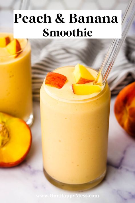 Peach Breakfast Smoothie Healthy, Banana And Peach Smoothie, Smoothies With Peaches, Smoothie Recipes That Taste Good, Peaches Smoothie Recipes, Smoothie Recipes With Peaches, Smoothie Recipes Creamy, Peach Smoothie Recipes No Yogurt, Banana Smoothie Ideas