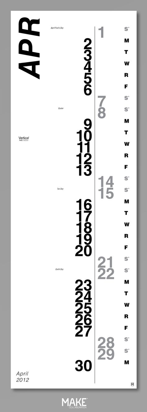 Normal calendars are just so, well, normal. This, though, is great! Week Calendar Design, Calendar Date Design, Vertical Calendar Design, Vertical Timeline Design, Timeline Graphic Design, Timeline Design Ideas, Typographic Calendar, List Graphic Design, Calendar Typography