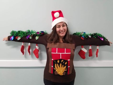 Yeti Ugly Christmas Sweater Diy, Christmas Fancy Dress Ideas Women, Christmas Spirit Outfit, Diy Christmas Mantle, Homemade Ugly Christmas Sweater, Ugly Christmas Sweater Diy Funny, Scrabble Christmas, Ugly Christmas Sweater Outfit, Diy Christmas Sweater