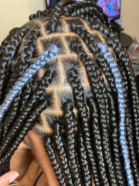 Follow me @braidssbyvon for your next braid idea Box Braids With Blue Beads, Periwinkle Braids, Black And Periwinkle Hair, Periwinkle Box Braids, Icy Blue Box Braids, Midnight Blue Box Braids, Periwinkle Color, Box Braids, Hair Extensions