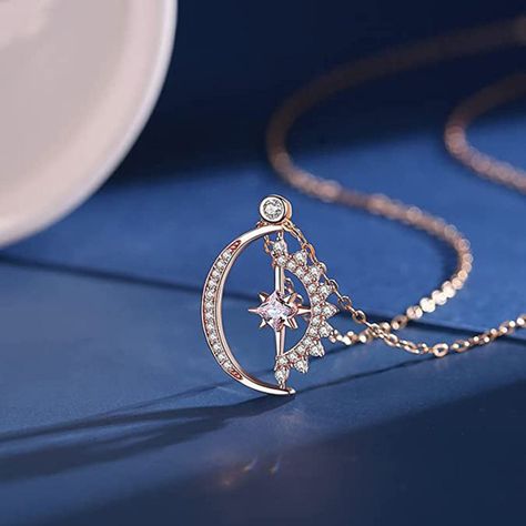 Moon Star Necklace, Moon Accessories, Necklace Sun, Sun And Moon Necklace, Pretty Jewelry Necklaces, Friendship Necklace, Star Necklace Silver, Celestial Necklace, Necklace For Her