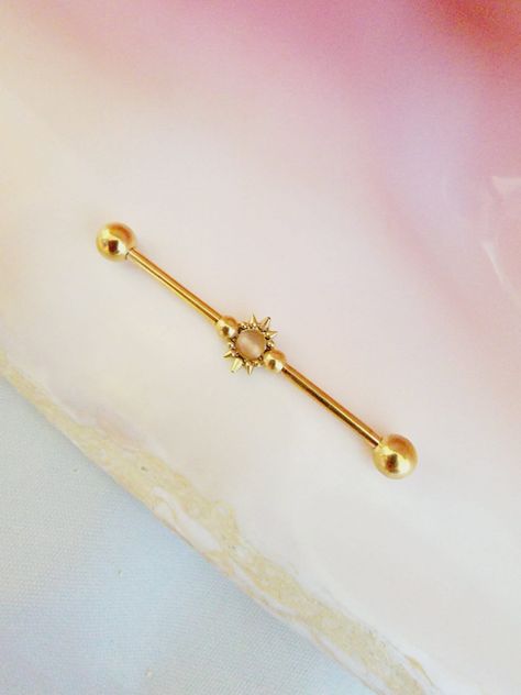 Industrial Piercing Jewelry Gold, Cute Industrial Piercing Jewelry, Gold Industrial Piercing, Cute Industrial Piercing, Industrial Bar Piercing, Ear Piercings Industrial, Industrial Piercing Jewelry, Eye Center, Industrial Jewelry