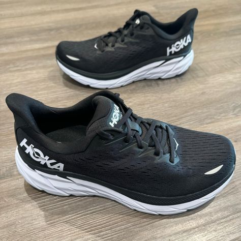 Hoka One One Clifton 8 Black White Athletic Running Sneakers Nwt Msrp $150 Men’s Size: 9 Ee Brand New Never Worn With Out Shoe Box Accepting Offers Black Hoka Shoes Outfit, Hoka Shoes Aesthetic, Hoka Black, Shoes Hoka, Gymnastics Shoes, Cushioned Running Shoes, Wishlist 2024, Hoka Shoes, Footwear Fashion