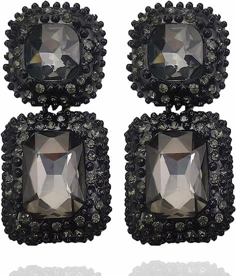 High Quality Material❤:The black fashion rhinestone statement earrings made of sparkly crystal,black plated,they are little bit heavy,nickle free,lead free and hypoallergenic. ❤Large Black Crystal Statement Dangle Earrings Size❤:2 inch(5.5cm) X 1 inch(2.5cm) X 1.27 oz(35g). Statement Earrings Formal, Pageant Earrings, Crystal Statement Earrings, Vintage Rhinestone Earrings, Earrings Dangle Simple, Dangler Earrings, Statement Drop Earrings, Vintage Gothic, Party Earrings