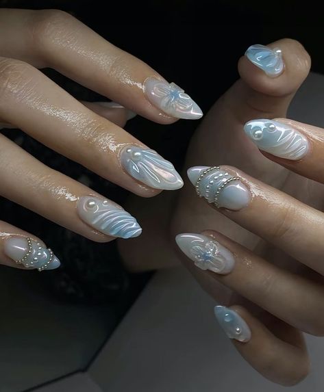 Gel Nail Designs Light Blue, Lily Nails, Elegant Touch Nails, Romantic Nails, Gel Nail Art Designs, Summery Nails, Basic Nails, Pretty Gel Nails, Pearl Nails