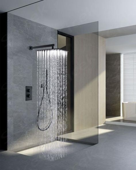 $284,00 $385,00 Green Spa Like Bathroom, Spa Shower Head, Black Showerhead Bathroom, Rainshower Bathroom Ideas, Two Shower Heads Master Bathrooms, Elegant Bathroom Design Modern, Spa Shower Ideas, Cooper Bathroom, Bathroom With Black Accents