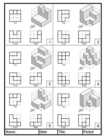 Orthographic Projection Practice One by CAD Shop by CADesigns | TPT Isometric Practice, Orthographic Projection Drawing, Isometric Sketch, Orthographic Projection, Orthographic Drawing, Diy Crafts For School, Robot Design Sketch, Hipster Drawings, Shop Drawing