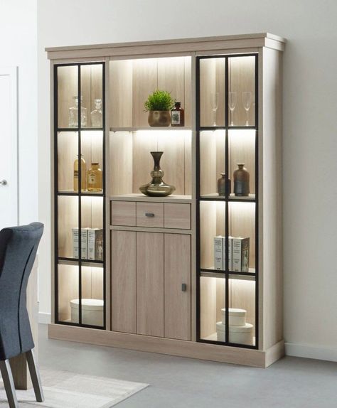 Glass Vitrine Modern, Crockery Unit Design Modern Dining, Display Units Living Room, Crockery Units Modern, Wooden Crockery Unit, Wall Showcase, Display Cabinet Design, Vitrine Design, Crockery Cabinet