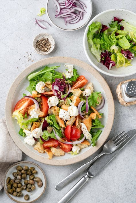 Healthy vegetable salad by The baking man on @creativemarket Vegetable Food Photography, Food Photography Salad, Salad Photography Food Styling, Salad Food Photography, Salad With Croutons, Salad Photography, Healthy Vegetable Salad, Salad Photo, Food Shoot