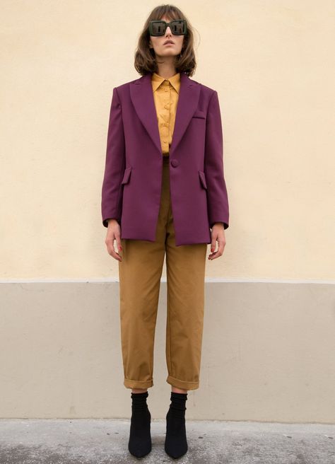 Frankie Shop Purple Blazer, $115, [Frankie Shop](https://thefrankieshop.com/collections/new-arrivals/products/purple-jacket) Purple Jacket Outfit, Purple Blazer Outfit, Colorful Style Outfits, Jacket Outfit Ideas, Purple Blazers, Purple Blazer, Purple Suits, Color Trends Fashion, Frankie Shop