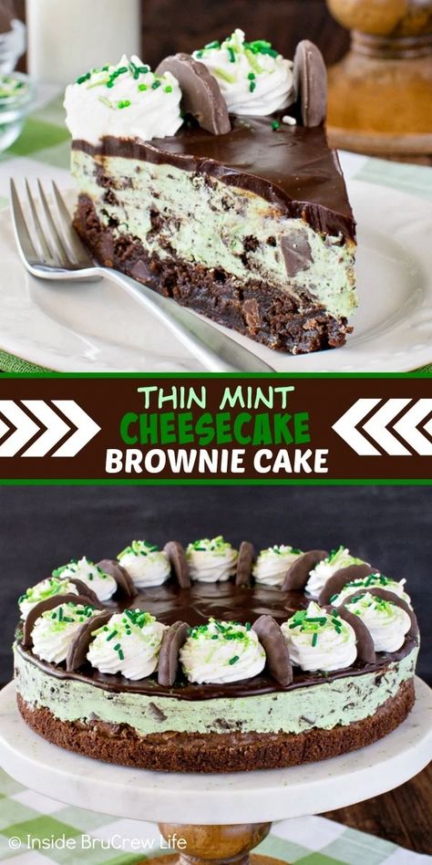 #EdibleGiftIdeas Cake Recipes German Chocolate, Brownie Crust, Mint Desserts, Mint Cheesecake, Cheesecake Brownie, Cake Brownie, Brownie Cheesecake, Torte Cupcake, Homemade Brownies