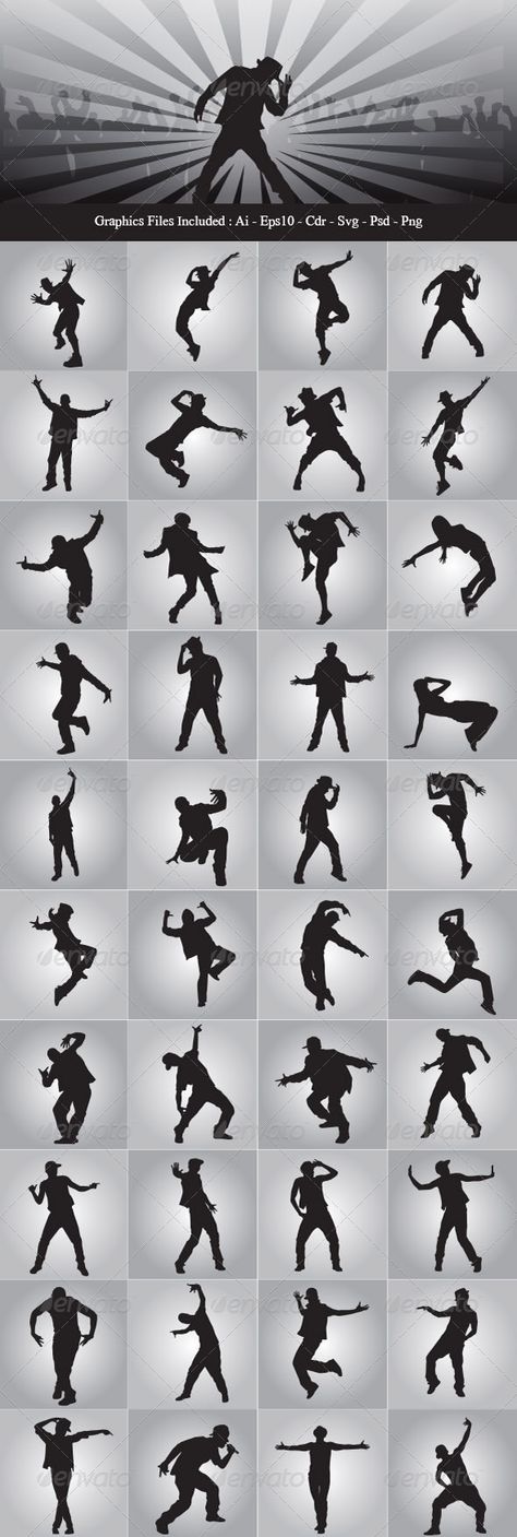 Hip Hop Dancer Silhouettes  #graphicriver - SHAPE OR STILLNESS??? Hip Hop Steps, Danza Hip Hop, Hip Hop Dance Poses, Dancing Poses, Hiphop Dance, Dance Hip Hop, Baile Hip Hop, Dance Silhouette, Dance Picture Poses