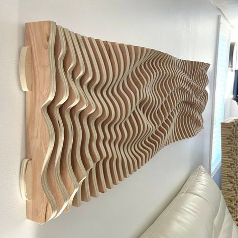 Parametric Wall, Cracked Wall, Veneer Plywood, Wave Wall, Wood Slat Wall, Wood Wall Sculpture, Interior Wall Design, Wooden Wall Decor, Home Decorating Ideas