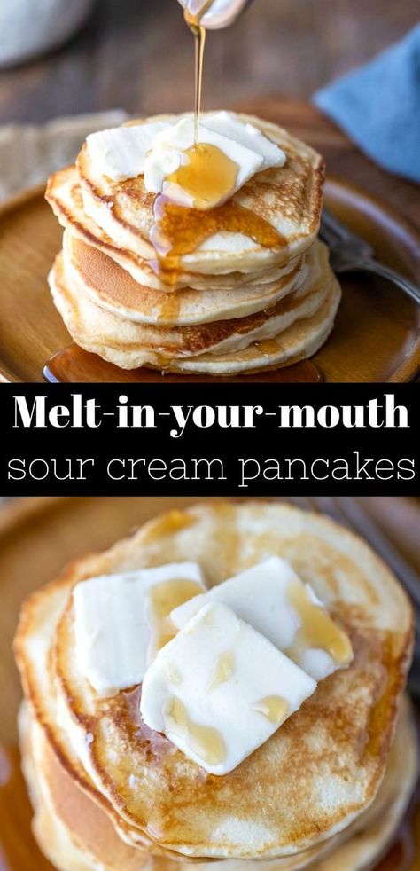 Sour Cream Pancakes, Cream Pancakes, Breakfast Sides Dishes, Homemade Pancake Recipe, Breakfast Appetizers, Sour Cream Recipes, Homemade Pancakes, What's For Breakfast, Läcker Mat