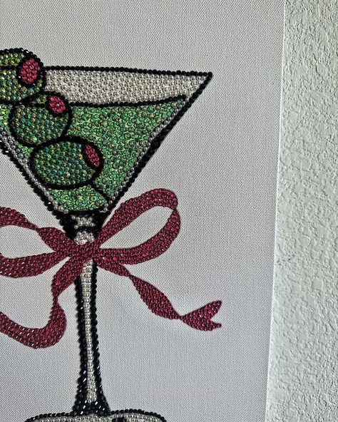 New Bow martini design🙌 now available on my website🧚‍♀️ . . . . . . . #explore #explorepage #art #fyp Bedazzled Painting, Pre Promo, Crystal Painting, Glitter Painting, Rhinestone Painting, Rhinestone Projects, Gem Art, Visual Learning, Gems Art