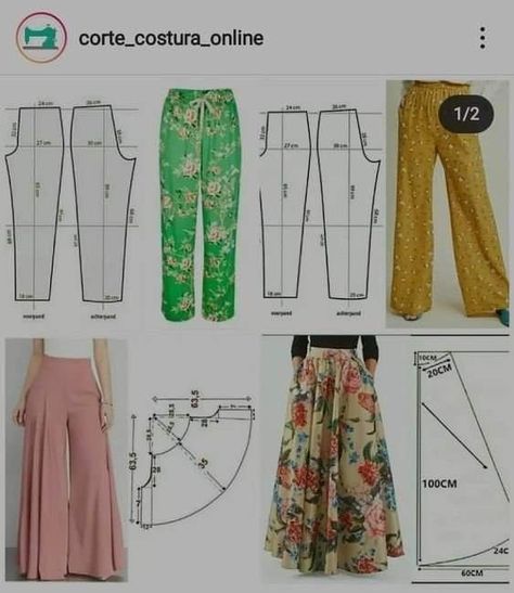 Women Trousers Pattern, Linen Pants Pattern, Pants Pattern Free, Harem Pants Pattern, Wide Leg Pants Pattern, Women Pants Pattern, Diy Clothes Patterns, Clothing Pattern Design, Trousers Pattern