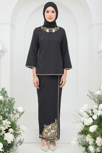 Black Baju Kurung, Songket Kurung, Kurung Lace, Raya Design, V Cut Hair, Raya 2023, Malaysia Wedding, Nikah Outfit, Nikah Dress