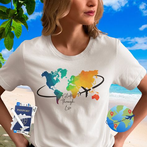 World Map Travel T-Shirt. This is a classic Vacation Outfit with a fit that provides comfort and ease of movement. Soft cotton and quality print make users fall in love with it. This Travel Lover T-Shirt by Glide Through Life USA fits like a well-loved favorite, making it suitable for all body types. They have ribbed knit collars to bolster shaping. If you’re going for a loose-fit look, we suggest checking the size chart, measuring your chest width and body length, then sizing up accordingly. Family Vacation Ideas, Travel Hoodie, Travel Airplane, World Map Travel, Outfit Travel, Map Travel, Dragonflies Design, Vacation Outfit, Comfy Shirts