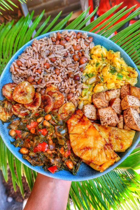 Jamaican Food Photography, Jamaican Ital Food, Carribean Food Recipes Jamaica, Jamaican Recipes Vegetarian, Ital Food Recipes, Jamaican Food Plate, Healthy Jamaican Recipes, One Love Jamaica, Food In Jamaica