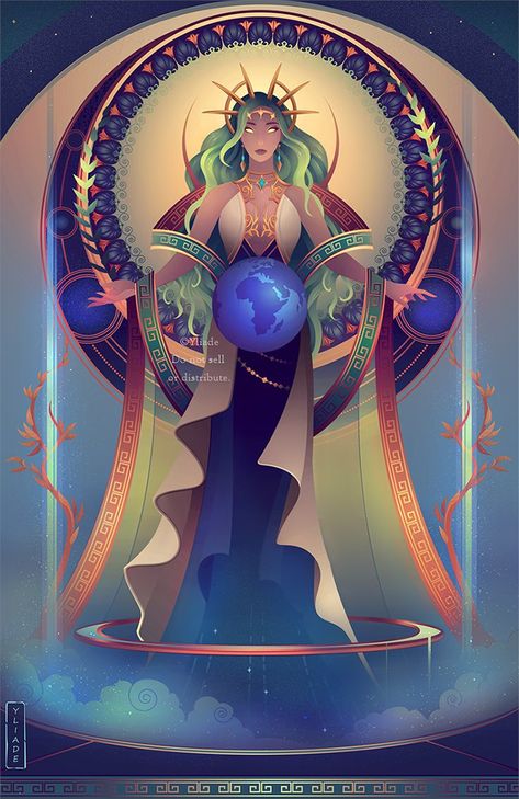 Gaia Goddess, Greek Goddess Art, Greek Pantheon, Greek Mythology Gods, Nature Goddess, Greek Gods And Goddesses, Fantasy Magic, Greek Mythology Art, Greek And Roman Mythology