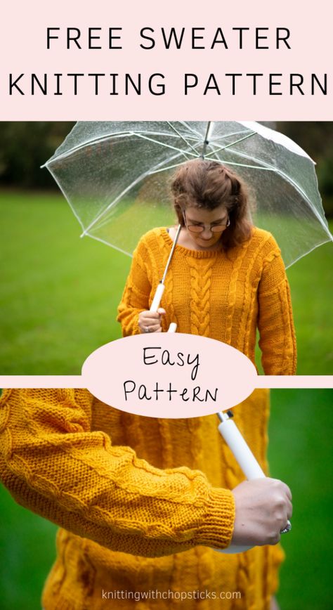 Easy Cable Sweater Knitting Pattern | Knitting with Chopsticks Cable Sweater Pattern Free, Cable Sweater Knitting Pattern, Cable Knit Sweater Pattern Free, Cable Sweater Pattern, Knitting Clothes Patterns, Winter Knitting Patterns, Easy Sweater Knitting Patterns, Cable Knit Sweater Pattern, Ladies Knitting Patterns