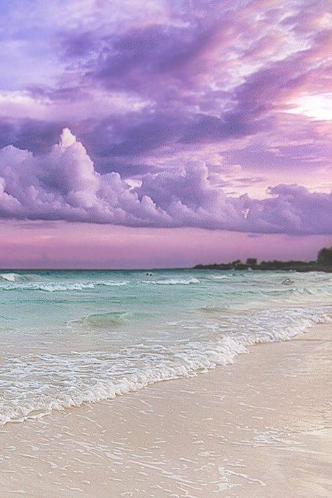 lavender sky over pale aqua sea Clouds In The Sky, Beautiful Sky, Ocean Beach, The Sand, Beautiful Sunset, Amazing Nature, Nature Pictures, Landscape Architecture, Nature Beauty