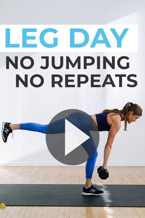 No repeats and no jumping in this 30-Minute Lower Body Workout with dumbbells! Build strength and burn out your legs with these 22 lower body exercises -- from squats and deadlifts to lunges and calf raises. Make this your next leg day workout at home! Squat Workout With Weights, Leg Day At Home, Leg Workout With Dumbbells, Weighted Workouts, Lunch Workout, Lower Body Workout Routine, Leg Challenge, Lower Body Exercises, Glute Activation Exercises