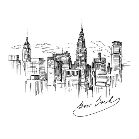 New York. Hand drawn illustration #Sponsored , #Paid, #AFFILIATE, #York, #drawn, #illustration, #Hand Drawing New York, New York Drawing, New York Illustration, Skyline Drawing, Frankfurt Skyline, Cityscape Drawing, New York Painting, New York Buildings, City Sketch