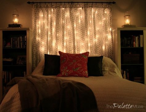 EASY lighted headboard that you can DIY in a day or less. Twinkle Lights Bedroom, Bedroom With Lights, Budget Bedroom Makeover, Diy Headboard Upholstered, Headboard With Lights, Budget Bedroom, Diy Headboard, Wood Headboard, Safe Haven